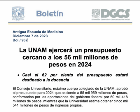 La UNAM ejercerá un presupuesto cercano a los 56 mil millones de pesos en 2024